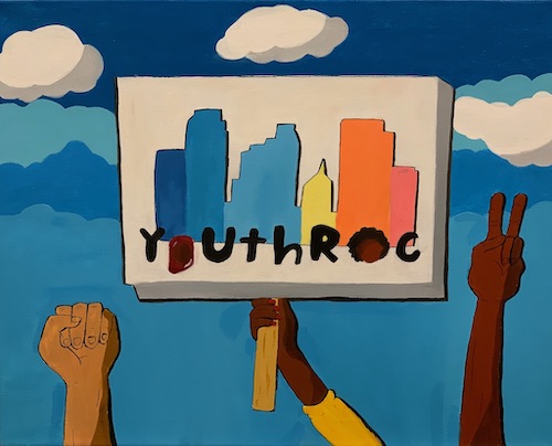 YoUthROC graphic painted by 2019 YoUthROC member and community artist Victoria Pope 